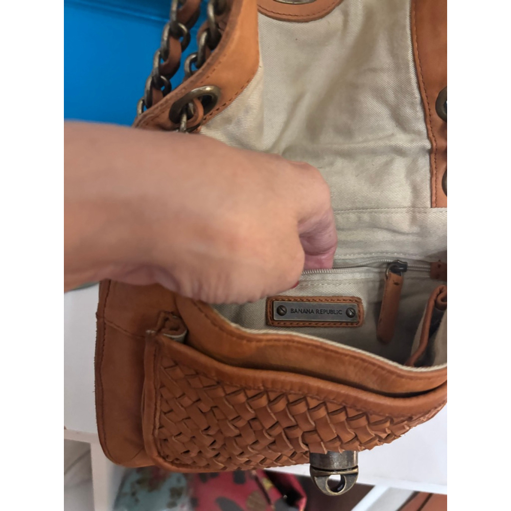 Banana Republic Brown Leather Woven Chain Shoulder Bag - Picture 6 of 8